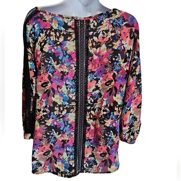 Forever 21 Contemporary Floral Lace Blouse Women Large Multicolor Boho Cottage - Picture 4 of 9